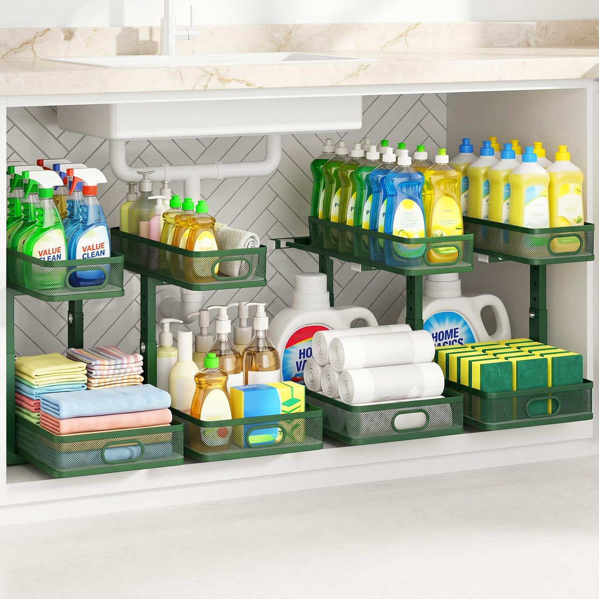 2-Pack Under Sink Organizer for Kitchen & Bathroom