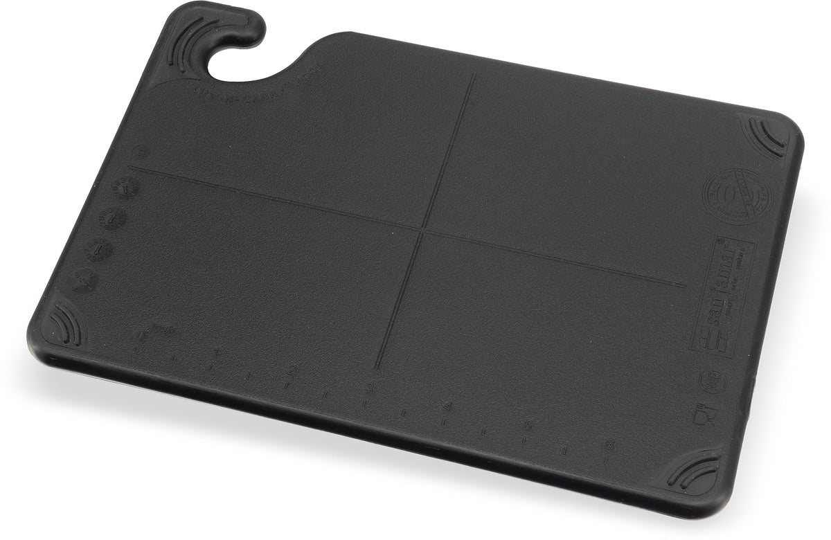 San Jamar Saf-T-Grip Plastic Cutting Board with Safety Hook, 6" x 9" x 0.375", Black