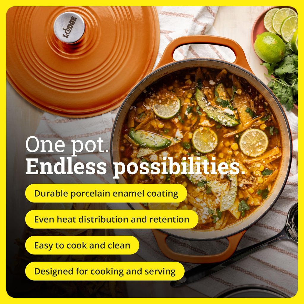 Lodge Essential Enamel Cast Iron Dutch Oven 6 Quarts - Perfect for Bread Baking, Braising, Marinating & Slow Cooking, Features Moisture-Sealing Lid & Dual Handles, Kitchen Essentials, Midnight Chrome