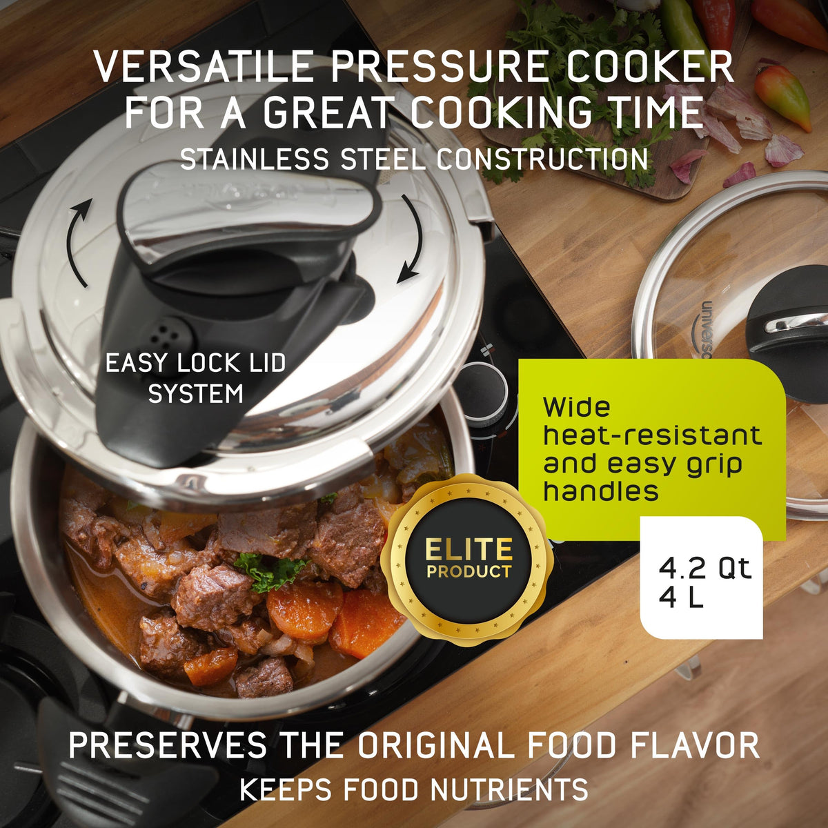 Universal Stainless Steel Pressure Cooker with Glass Lid